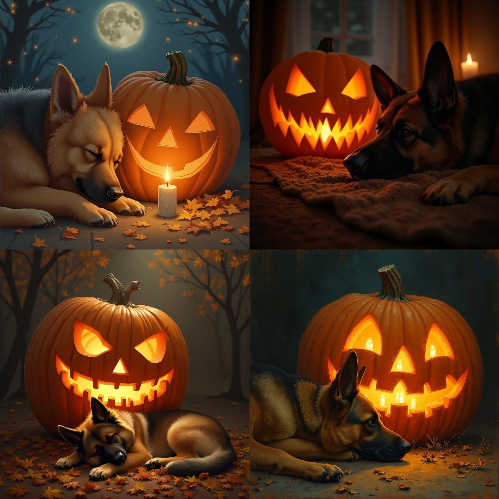 Giant German Shepherd Sleeps Beside Halloween Pumpkin
