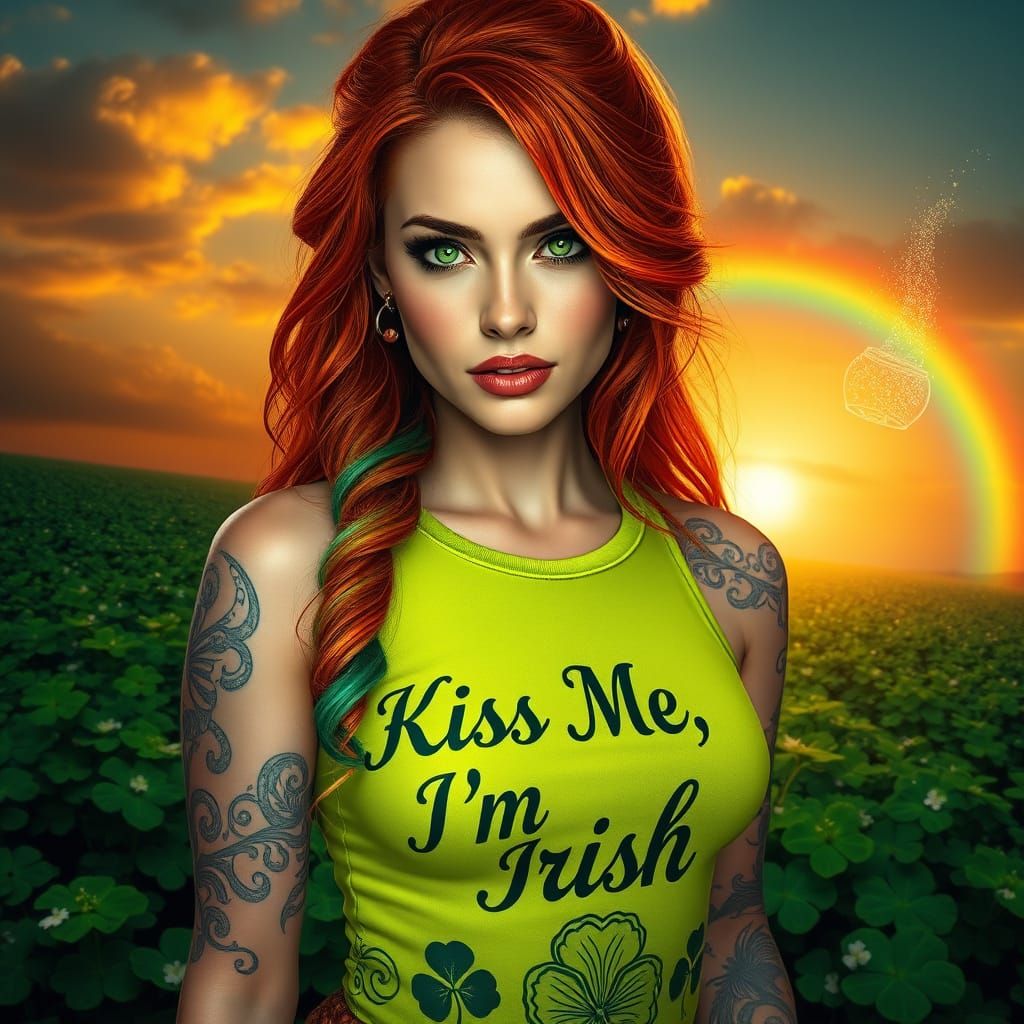 Hyperrealistic Portrait of a Ravishing Woman with Emerald Ha...