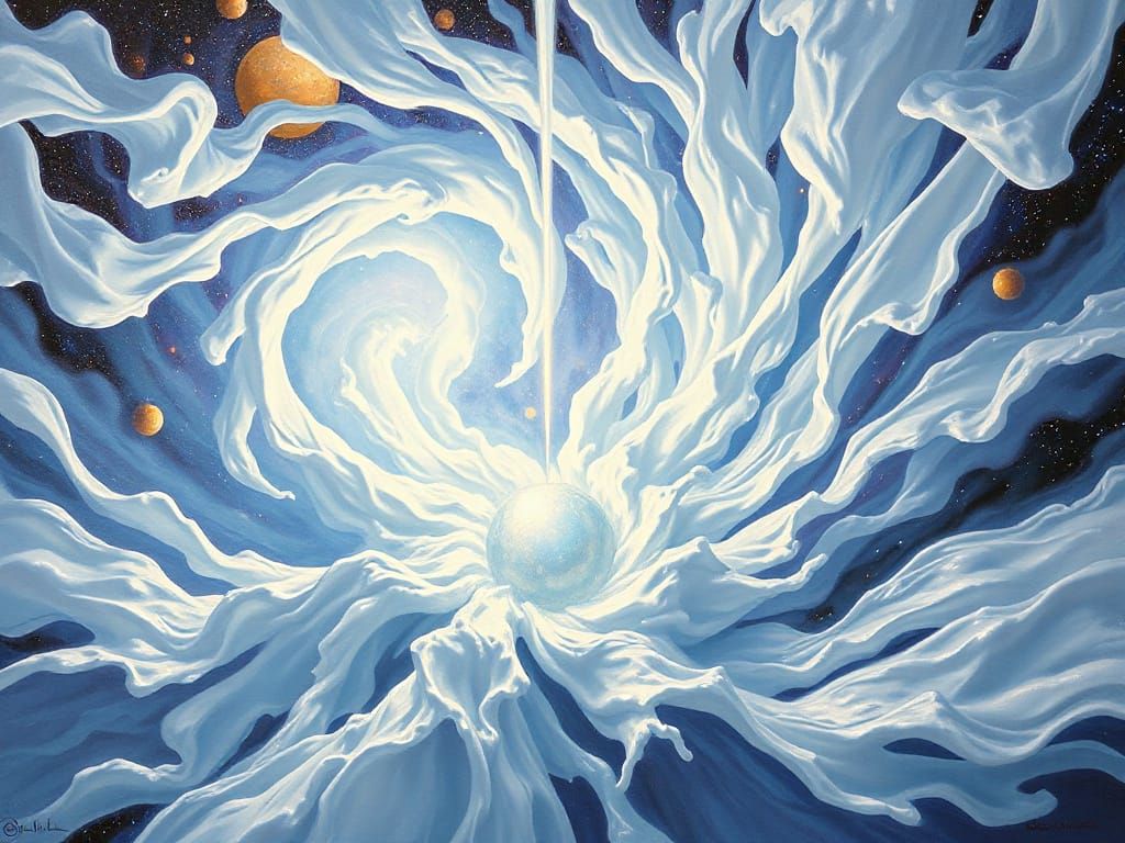 Cosmic Vortex Jets Towards Ethereal Orb in Surreal Oil Paint...