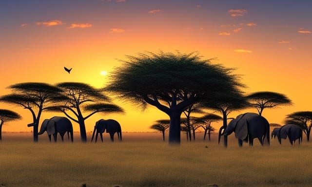 African Savannah Sunset with Baobab Trees
