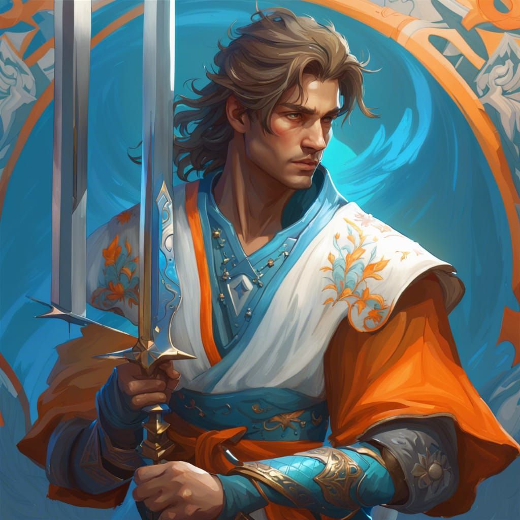 Fantasy Swordsman Mage in Art Nouveau Style