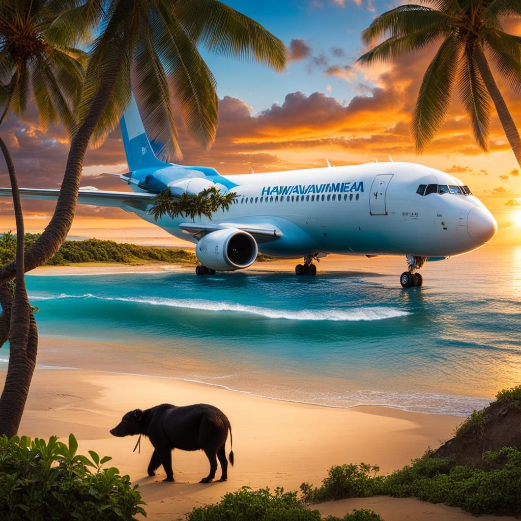 Waimea Bay Sunset with Airplane