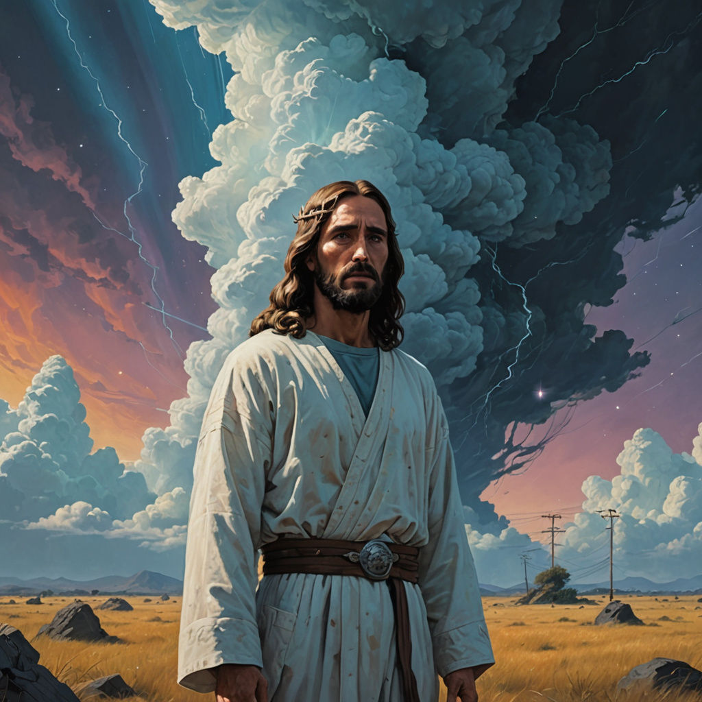 Cosmic Jesus Christ Figure in Alien Realm