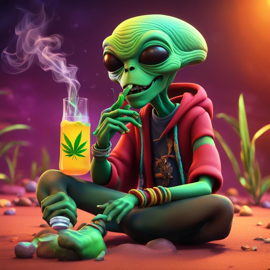Rasta Alien Smoking: Pixar-Style 3D Digital Art