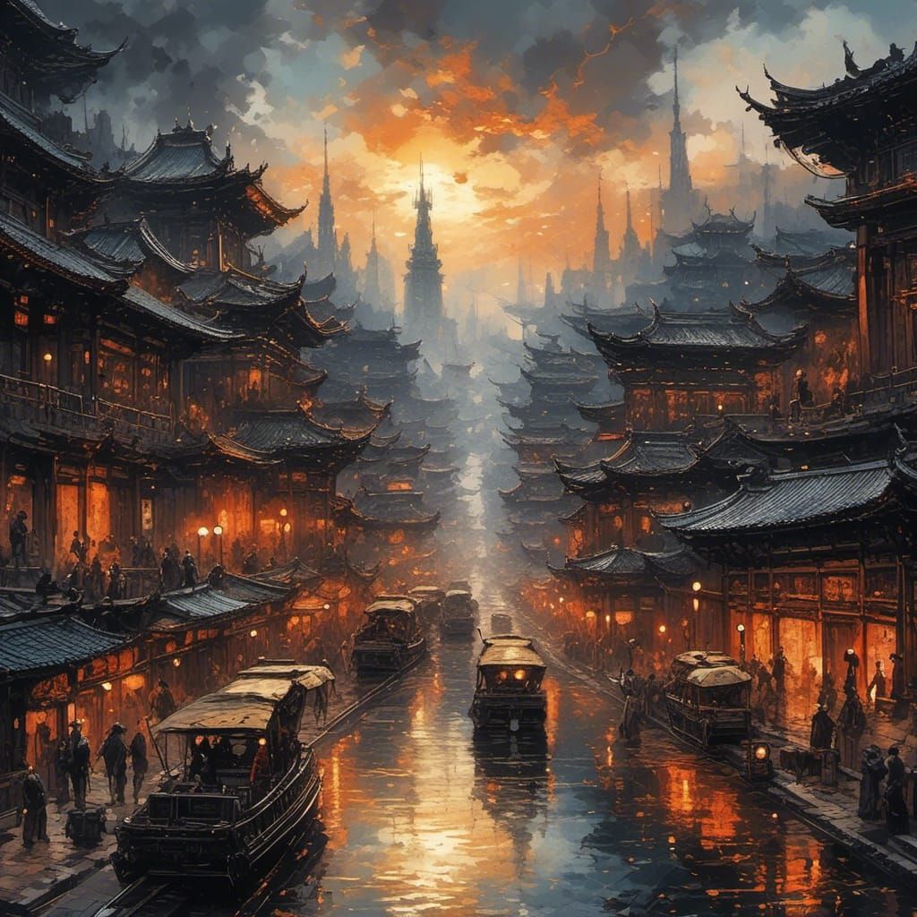 Surreal Glitchscape: Steampunk Android in Digital Chaos