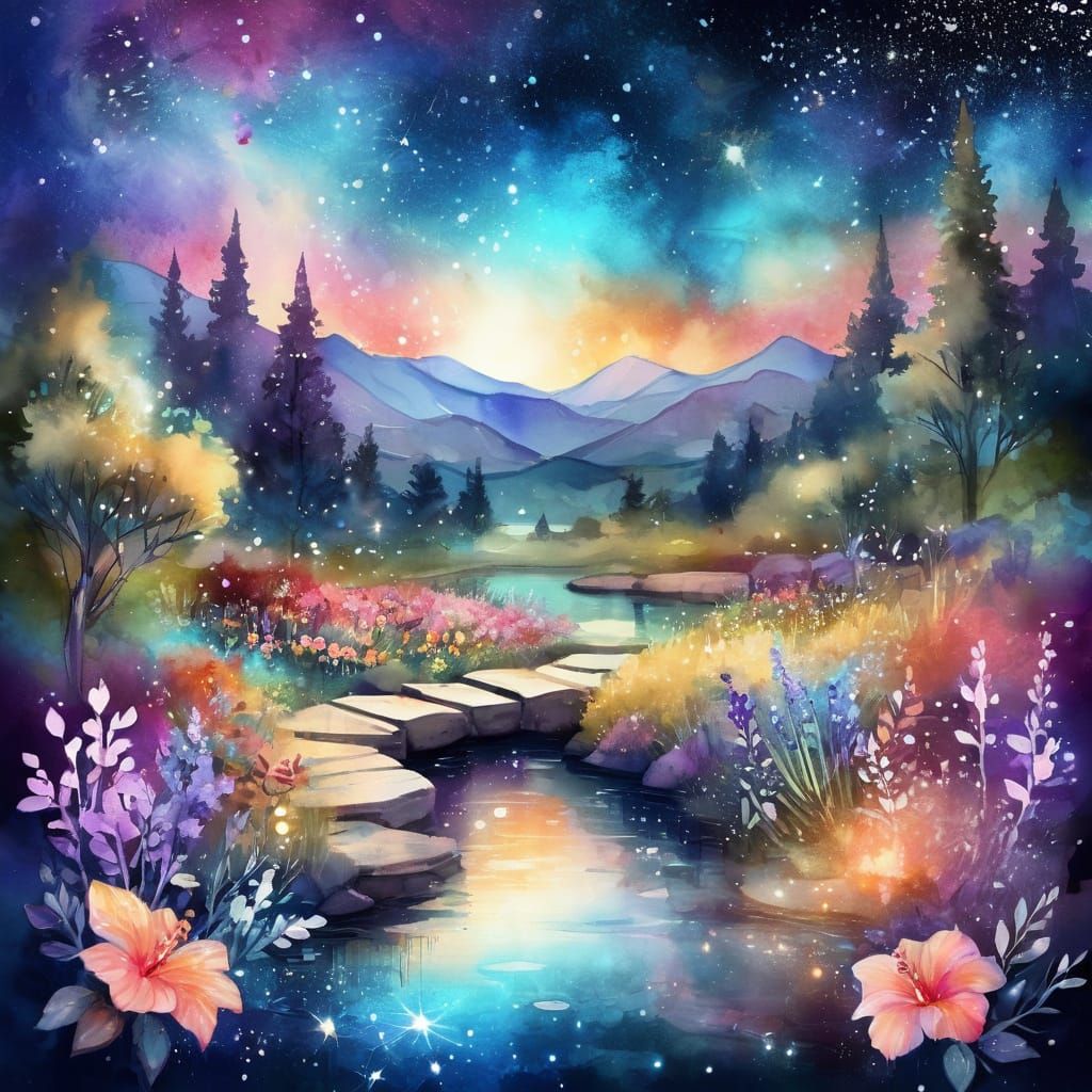 Whimsical Watercolor Pathway to Enchanted Floral Wonderland
