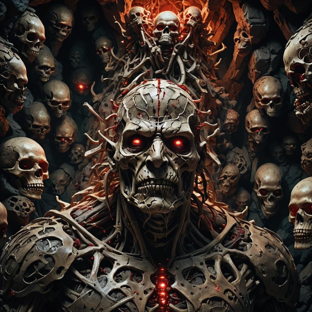 Bone Golem in Eerie Cave, Dark Fantasy Art