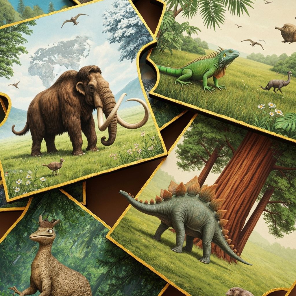 Pangea Jigsaw Puzzle with Dinosaurs in Nostalgic Futurism