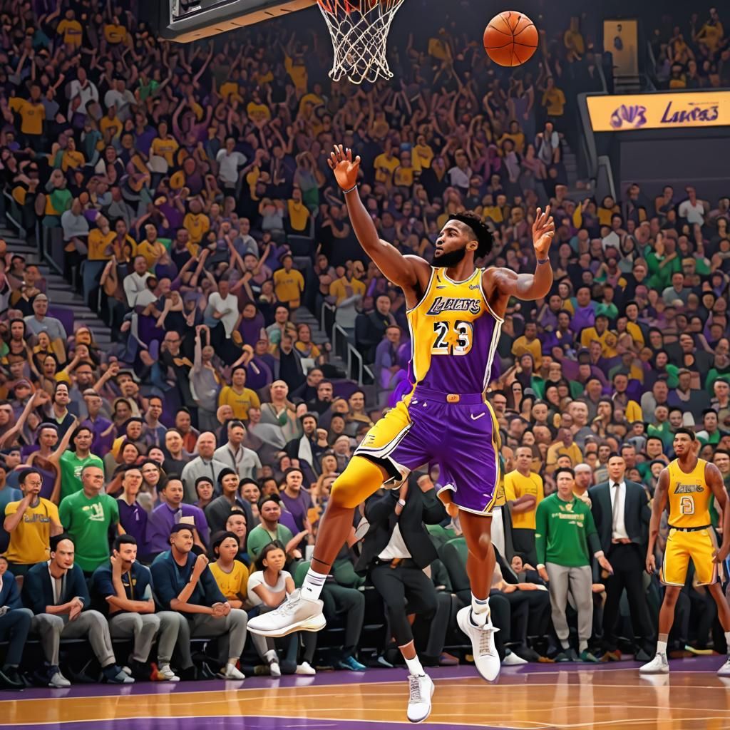 Lakers NBA Game Winning Shot in Oil Painting Style