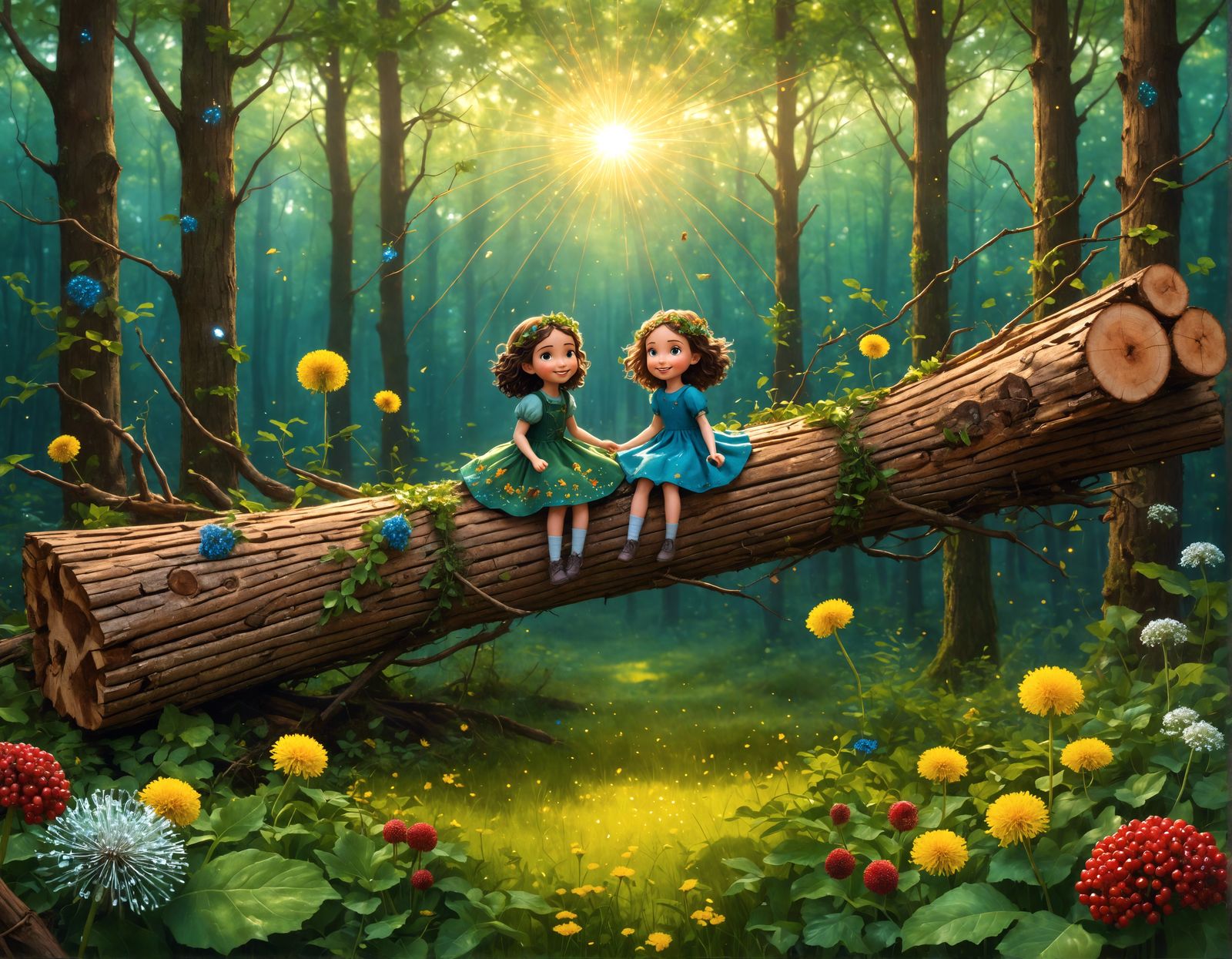 Happy Girls Play in Glittery Magical Woods