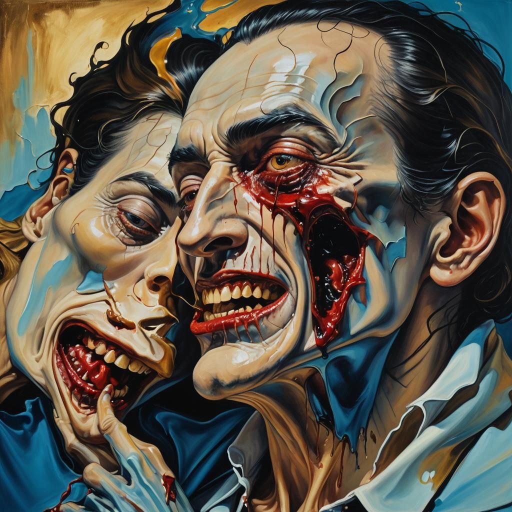 Surrealist Vampire Bite in Dreamlike Oil Painting