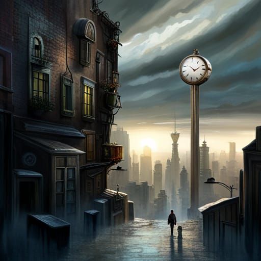 Dystopian City Overwhelmed by Giant Clock