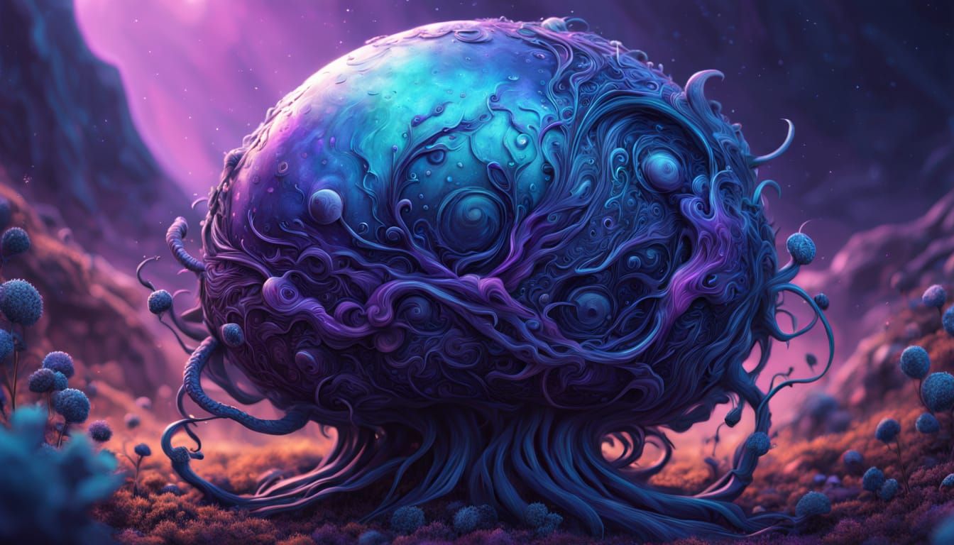 Surreal, Hyperrealistic Alien Landscape in Vibrant, Iridesce...