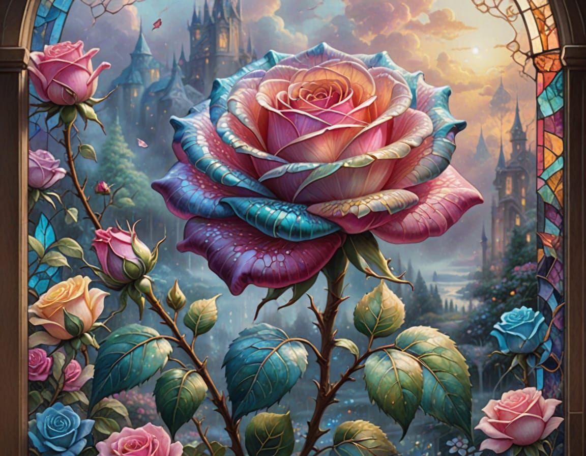 Stained Glass Rose in Ethereal Mist