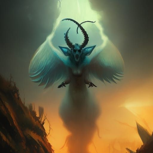 Angel Dragon in Post-Apocalyptic Retro Abstract Art