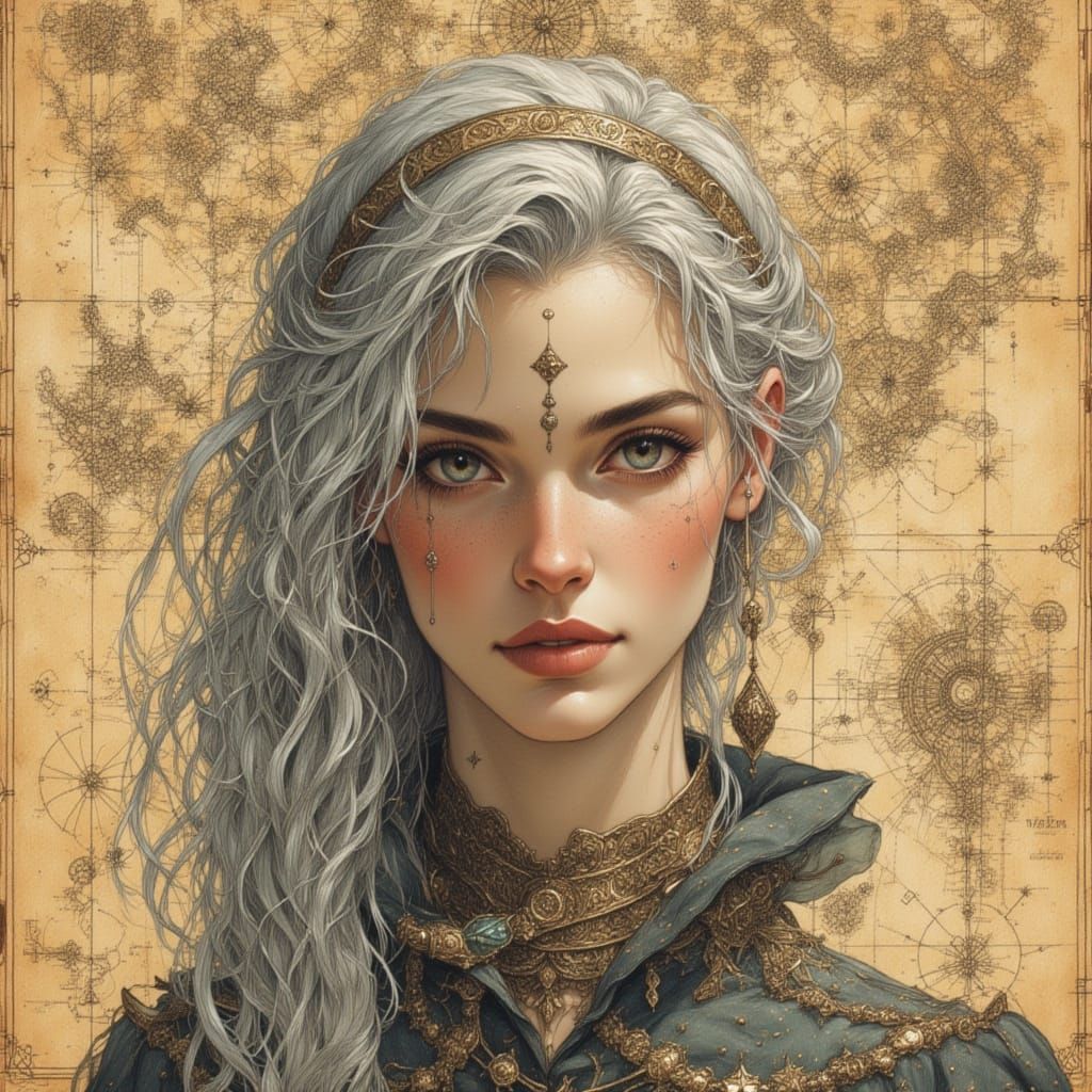 Sky-Bound Engineer with Silver-Teal Hair and Glowing Sigils