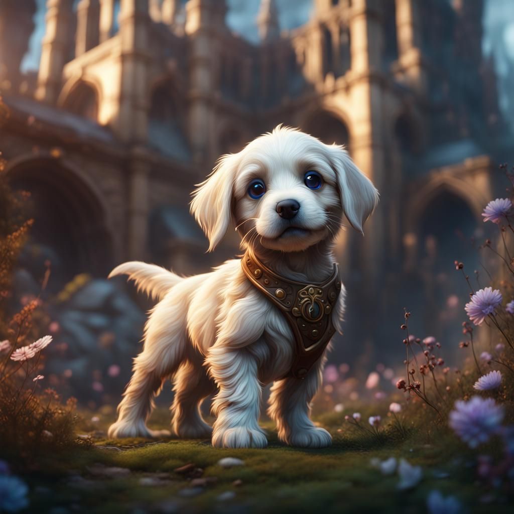 Fantastical Puppy in Detailed Matte Painting