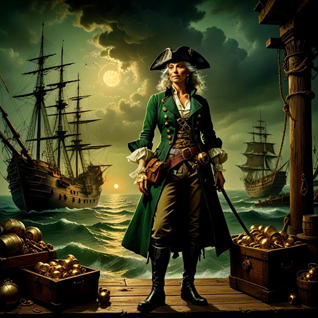 Surreal Pirate Queen Reigns Supreme on Weathered Dock