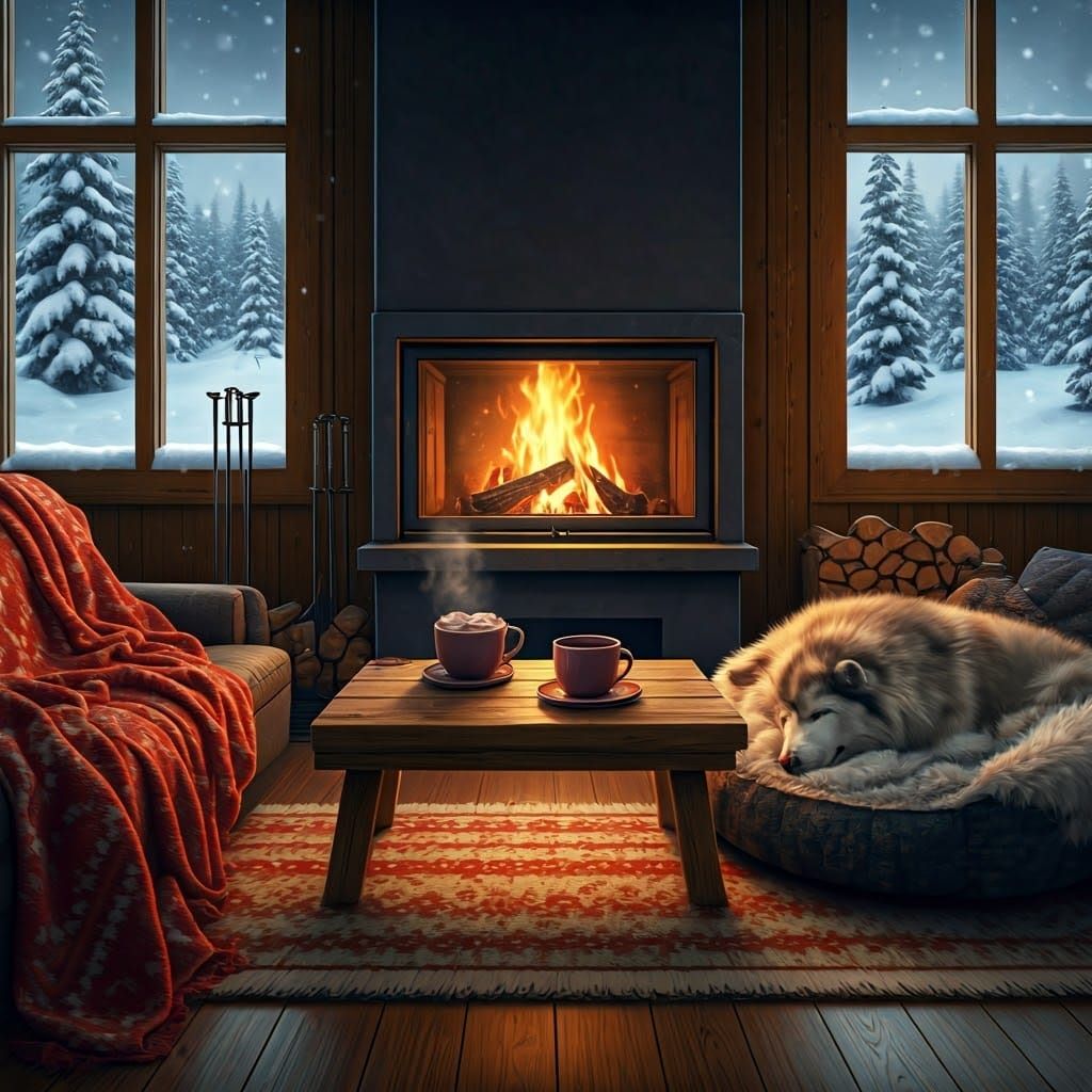 Serene Ski Resort Interior in Digital Matte Painting Style