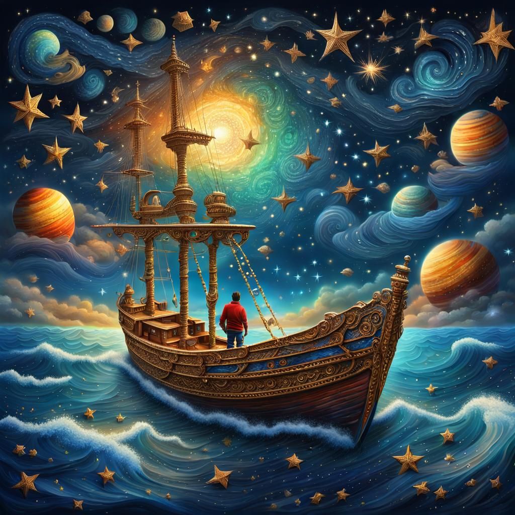 Vast Ocean and Starry Sky Airbrush Art