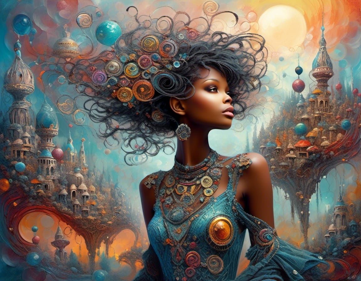 Fantastical Pixie in Futuristic Cityscape