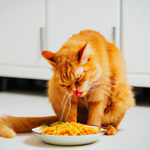 Cat Eating Macaroni and Cheese