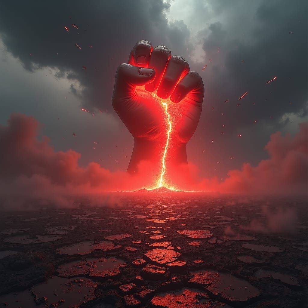 Desolate Battlefield with Crimson Energy Fist