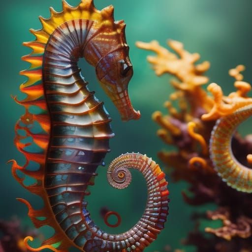 Ink Splatter Seahorse in Watercolor Art Style