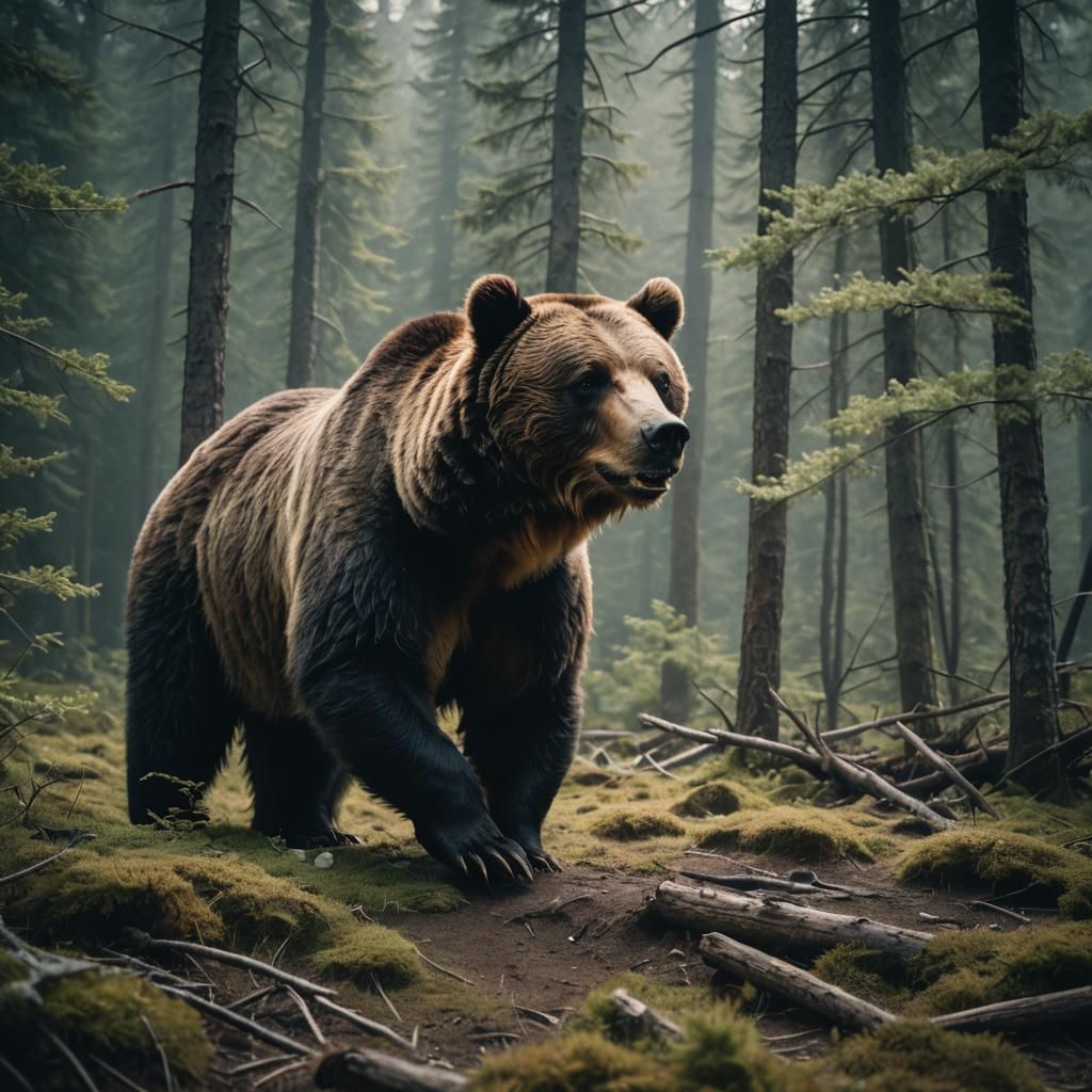 Dramatic Film Still of a Wild Bear