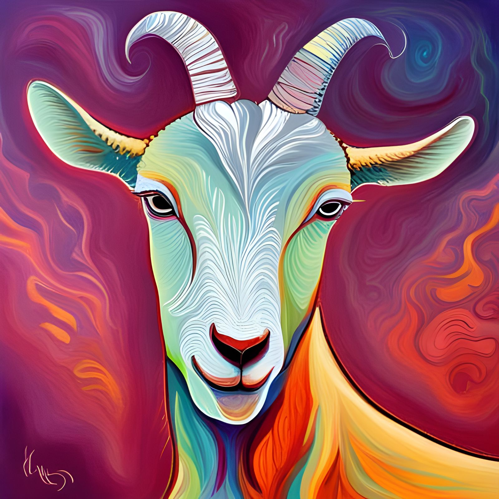 Abstract Goat Deep in Thought: Colorful Fine Art