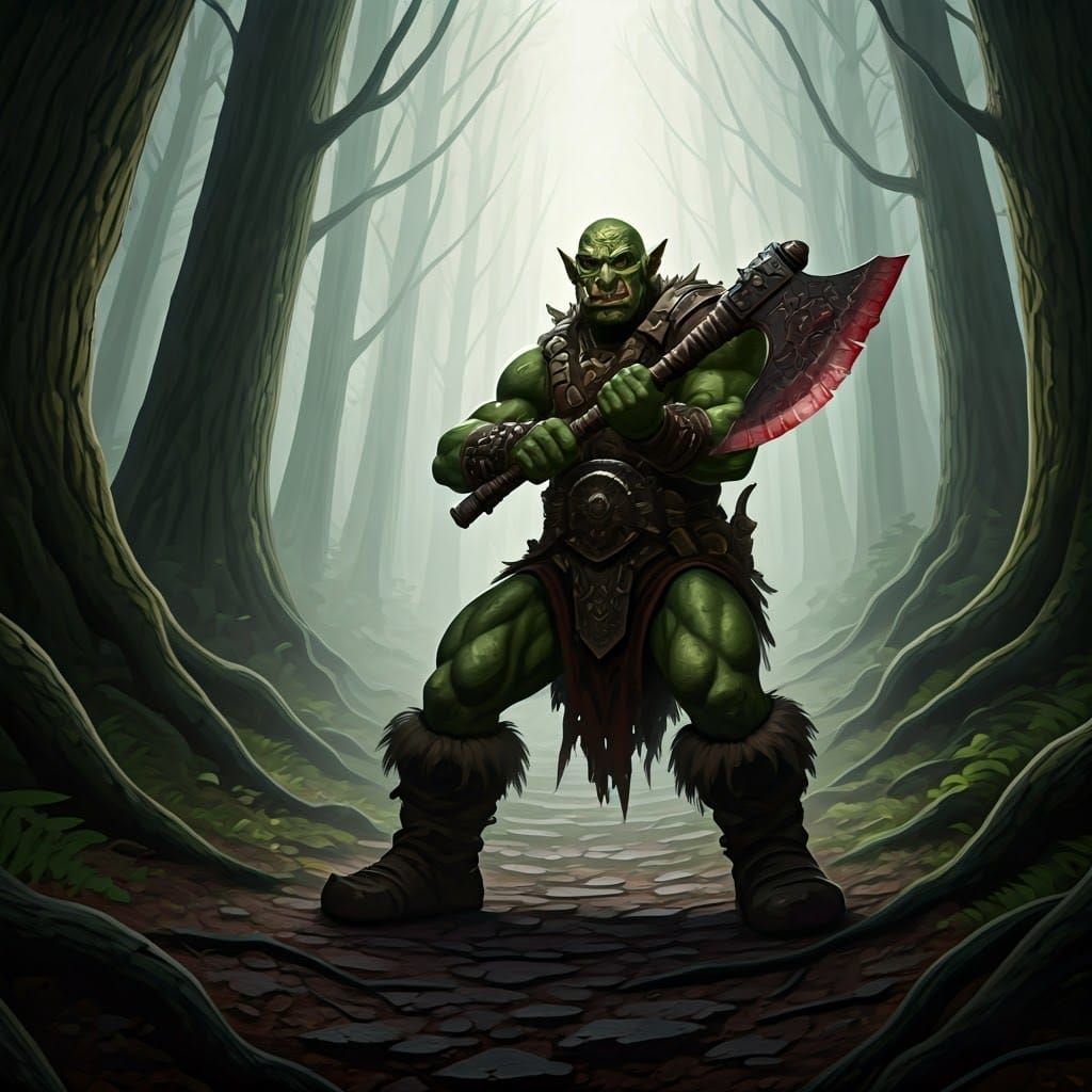 Fierce Green Orc Berserker Stands Ready for Combat