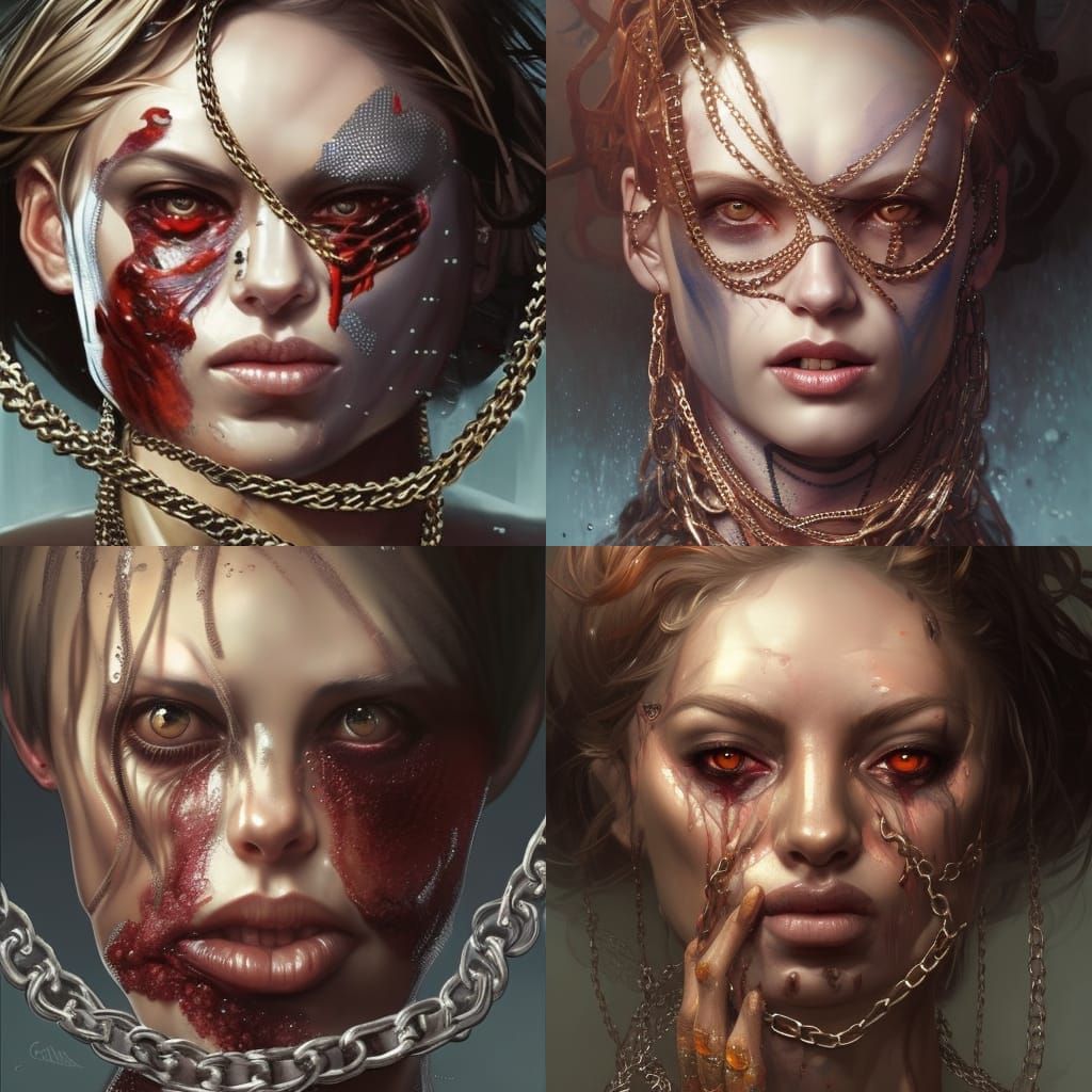 Monster Woman Portrait with Chainmail, Hyperdetailed Digital...