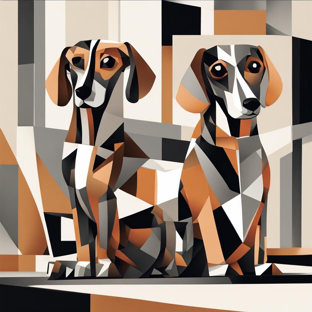 Cubist Weenie Dogs in Geometric Fauvism Style