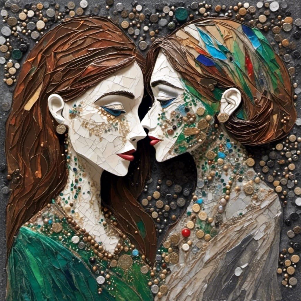 Earthen Bas Relief Portrait of a Young Couple