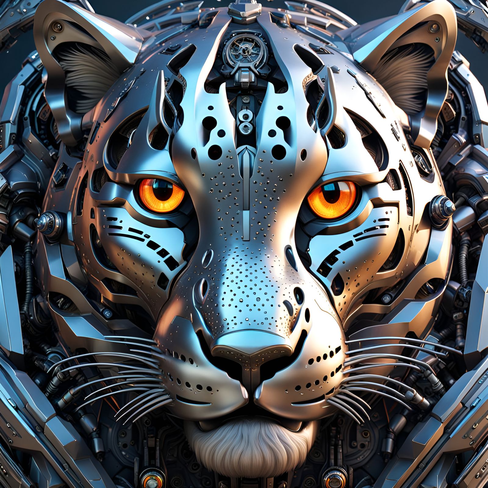 Futuristic Bionic Snow Leopard in Mech Style
