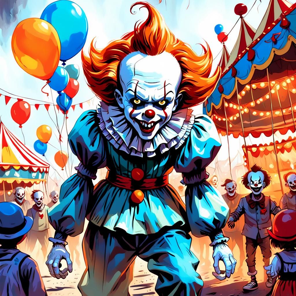 Menacing Birthday Clown in Twisted Carnival: Fantasy Art