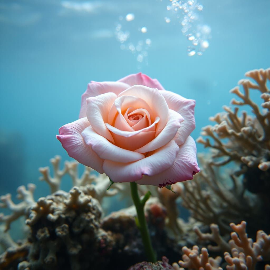 Underwater Rose Bloom in a Digital Art Style