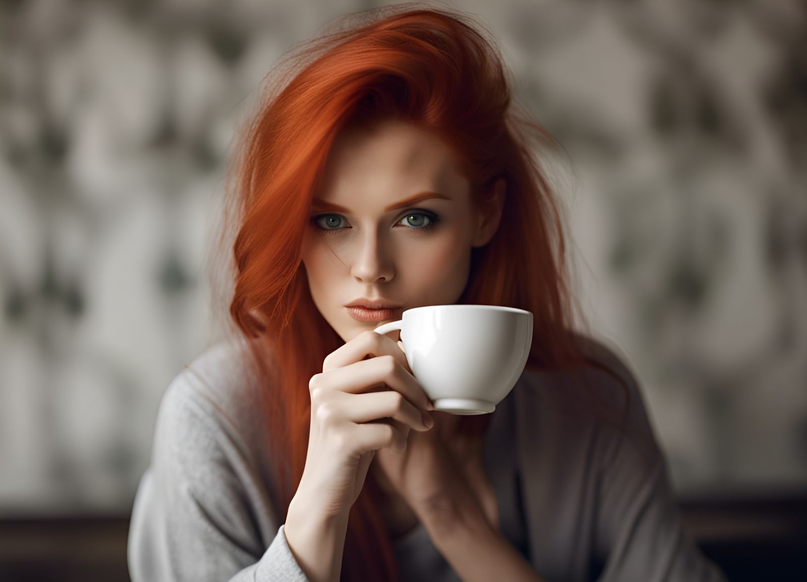 Red-Haired Model Enjoys Afternoon Tea