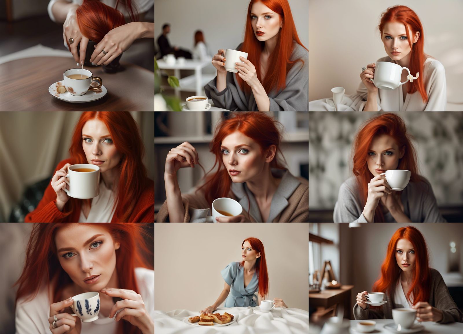 Red-Haired Model Enjoying Tea
