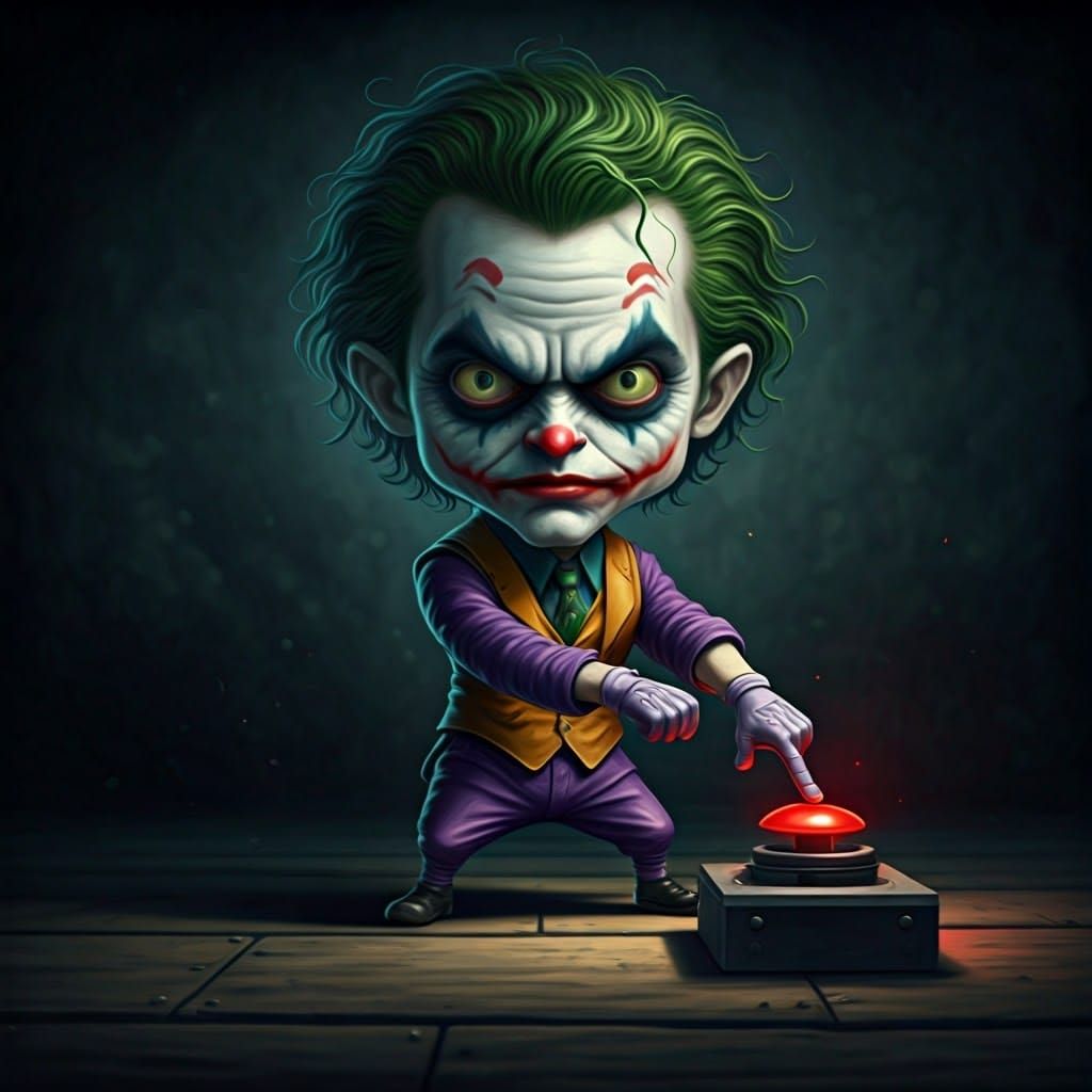 The Joker's Maniacal Dilemma in Chibi Oil Painting