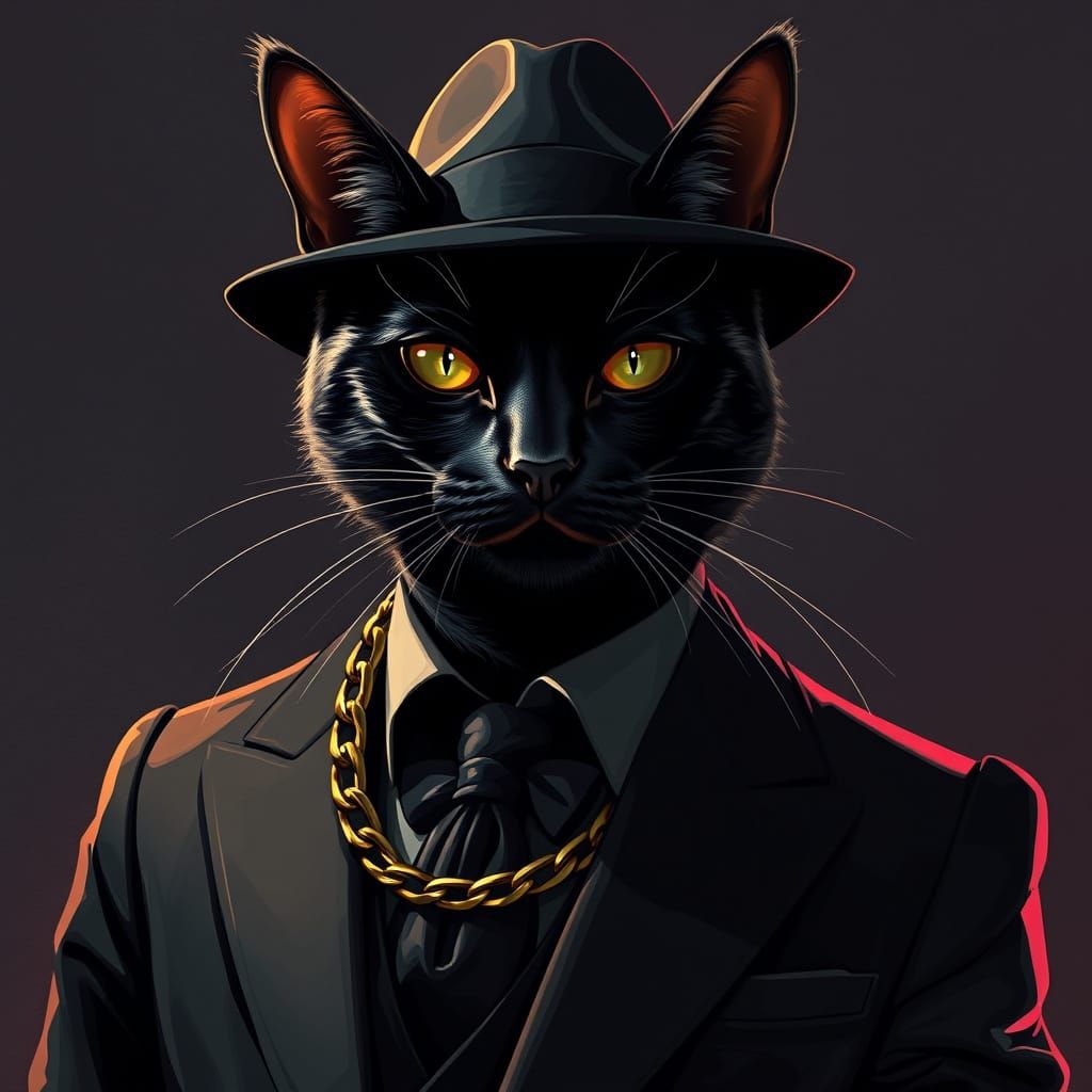 Sleek Black Cat in Dark Futuristic Suit