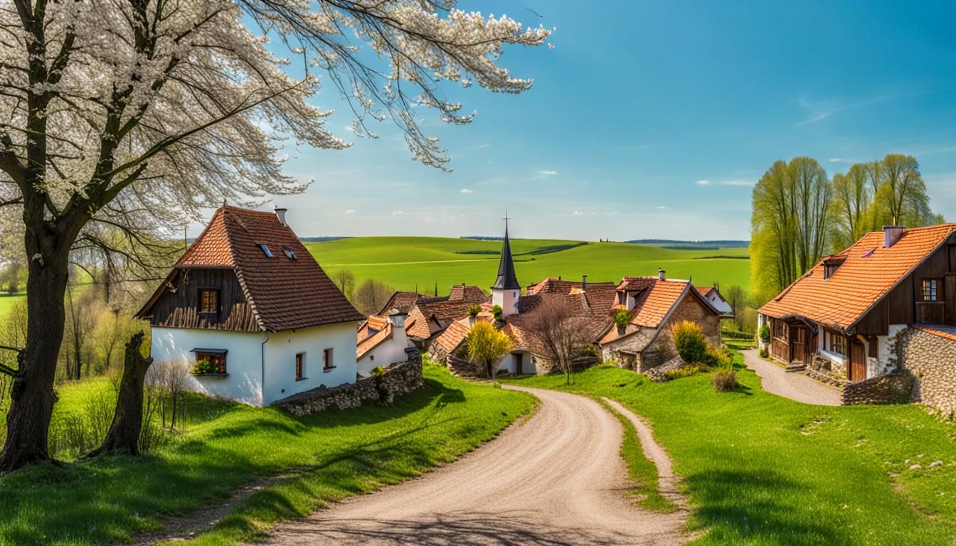Picturesque Hungarian Village in Spring, 8K Matte
