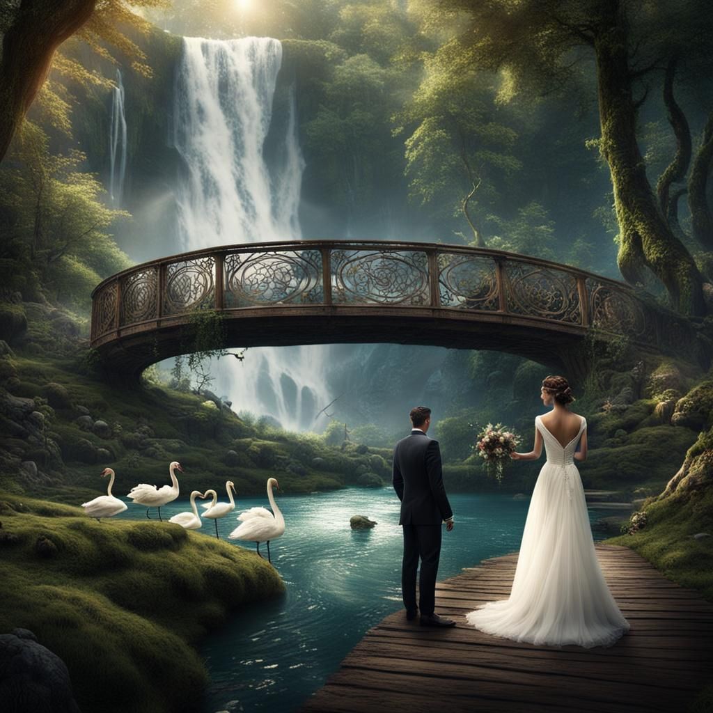 Fantastical Forest Wedding with Swans: Matte Painting