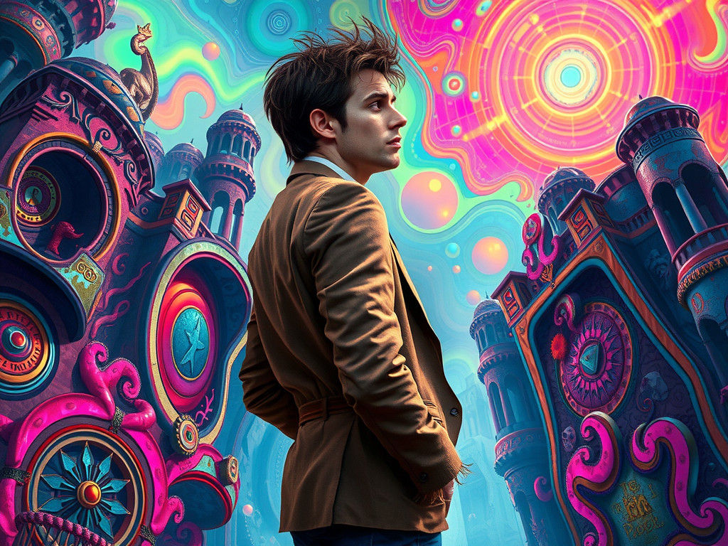 Man Confronts Psychedelic Reality in Surrealist Style