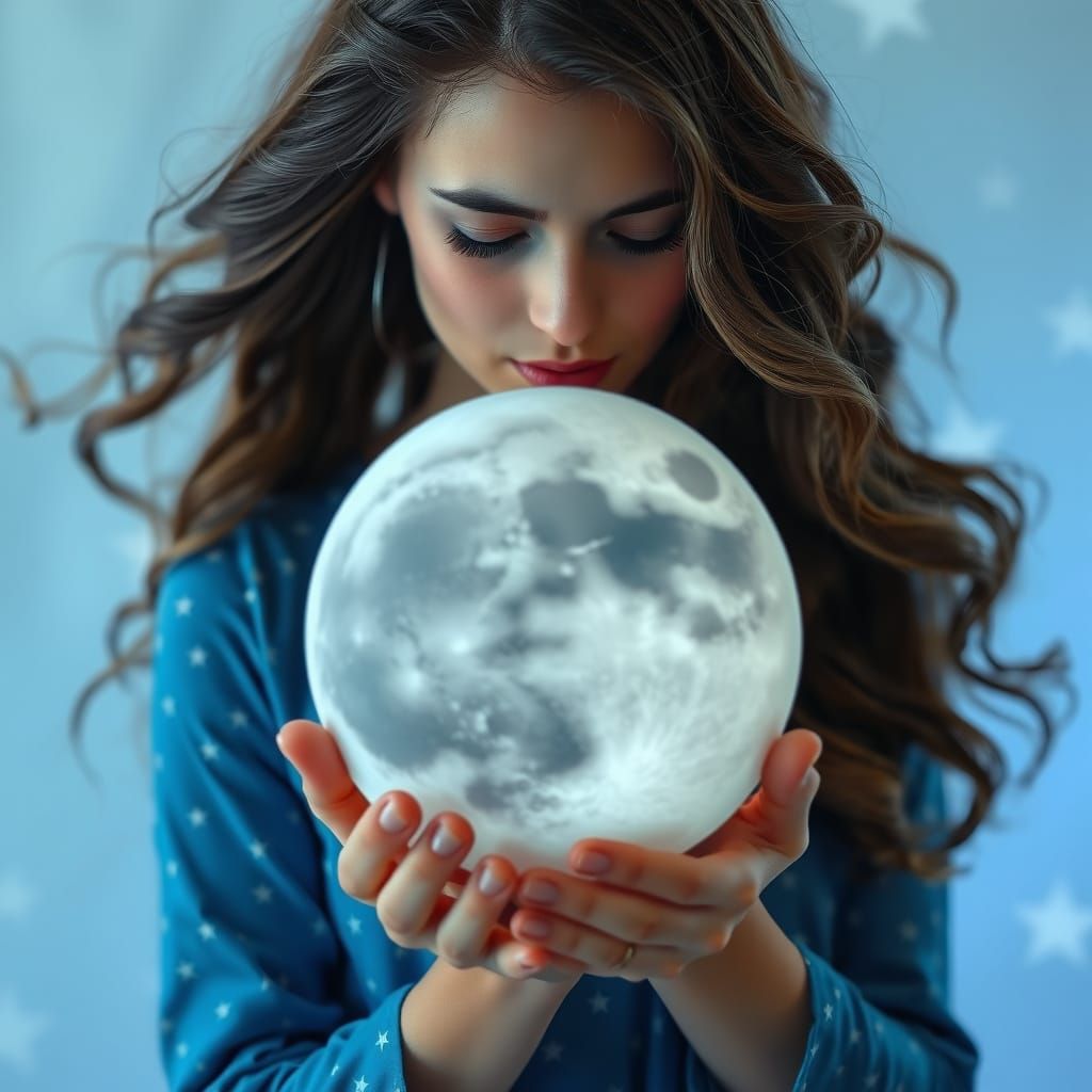 Woman with Moon in Ethereal Setting