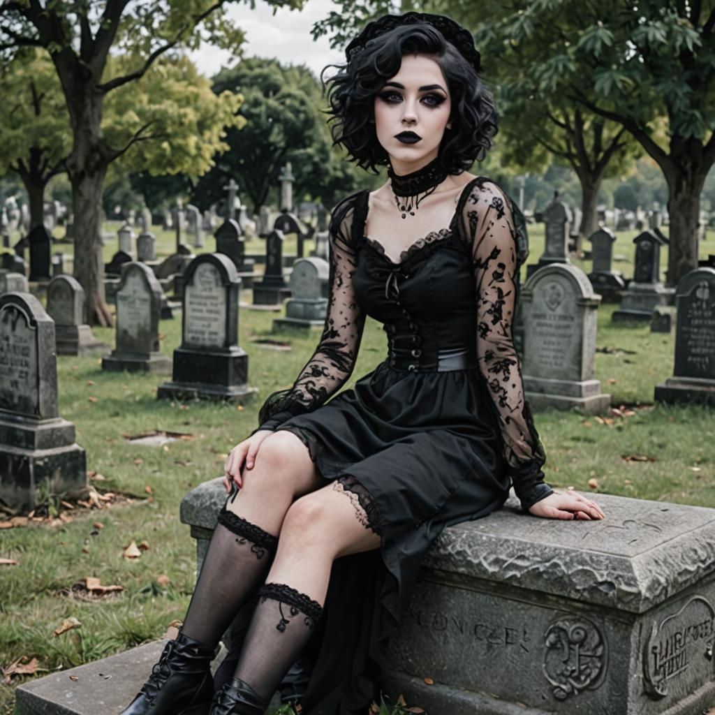 Goth Style Portrait in Cemetery Setting