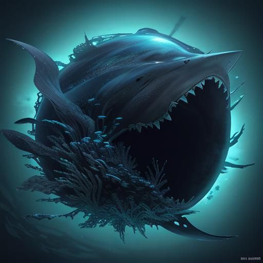 Miniature Black Shark in the Deep Sea