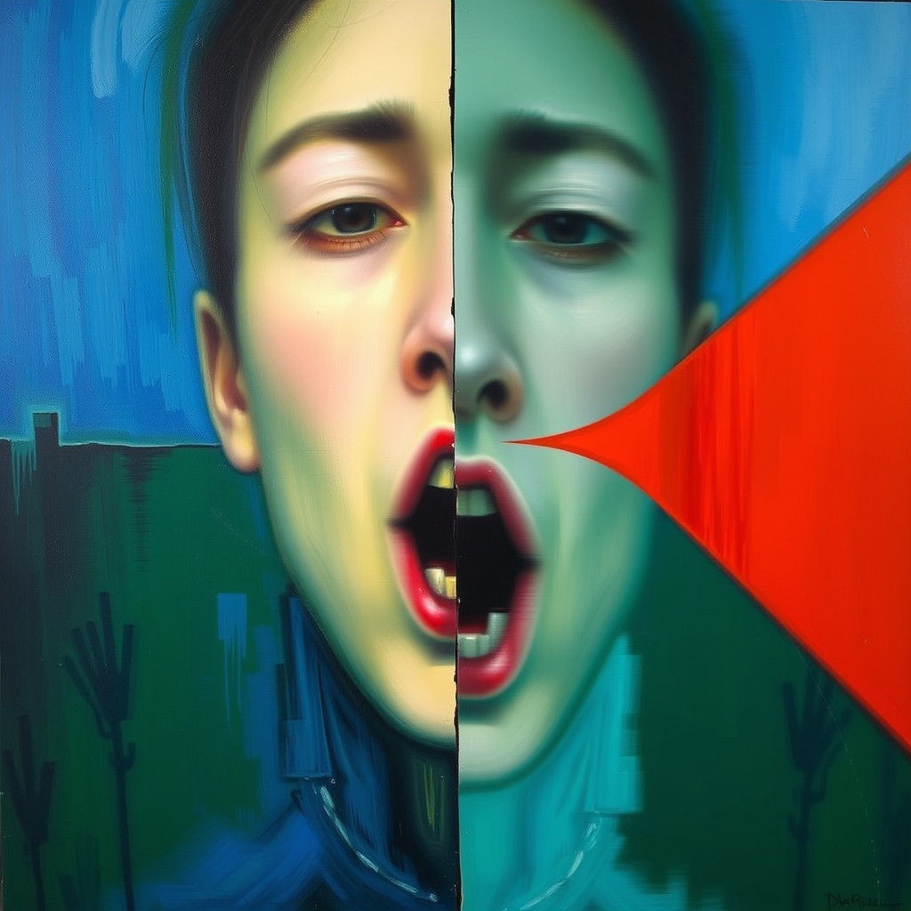 Abstract Face in Divided Scene, Expressive Distortion Art