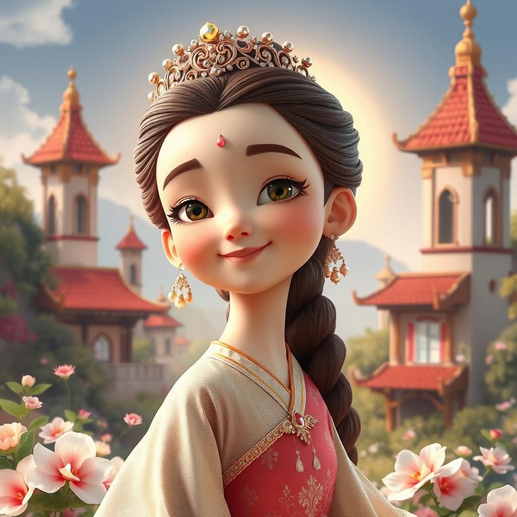 Radiant Princess in Baroque Dreamscape, Digital Art