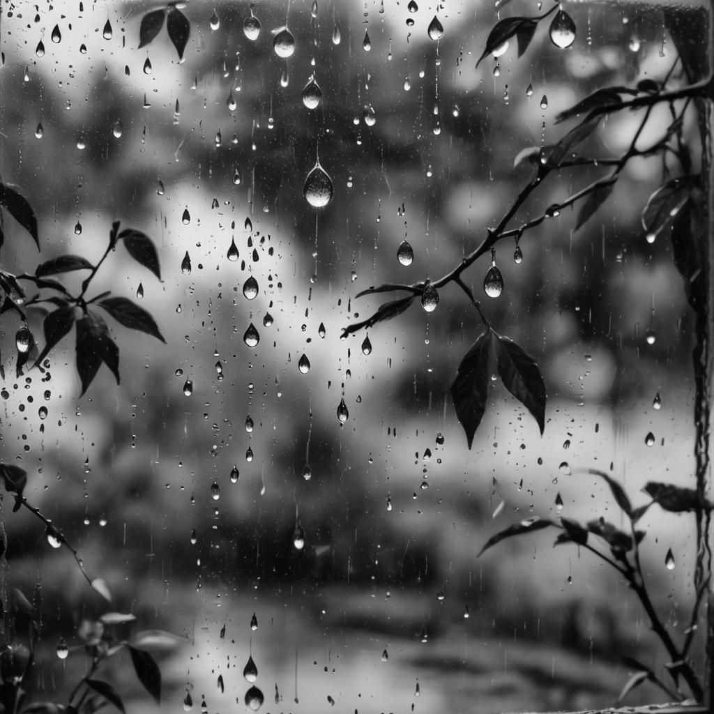 Raindrops on Glass: Charcoal Drawing of Summer